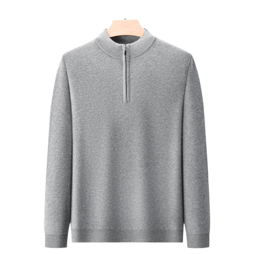 Men's Half-high Collar Zipper Sweater Middle-aged Men's Thickened Keep Warm Pure Color Sweater